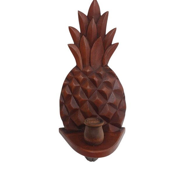 Fritch Hand-Carved Pineapple Wooden Wall Candle Sconce Candle Stick Holder - Picture 1 of 7